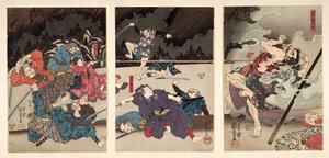 De dood van Yamanaka Dankuro, drieluik door Utagawa Kuniyoshi